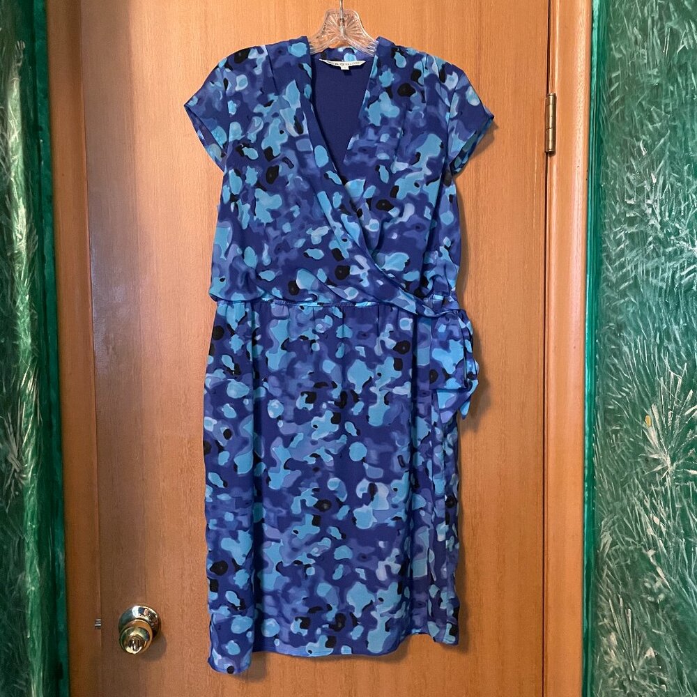 Cleo Petites Wrap Blue Dress with cap sleeve